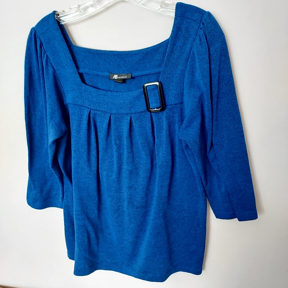 AB Studio Chic Royal blue Unique square neck top with buckle design Large